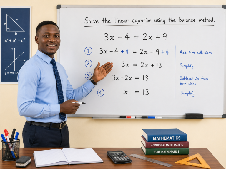 Ghanaian SHS student learning linear equations in Core Maths for WASSCE at The Maths Clinic