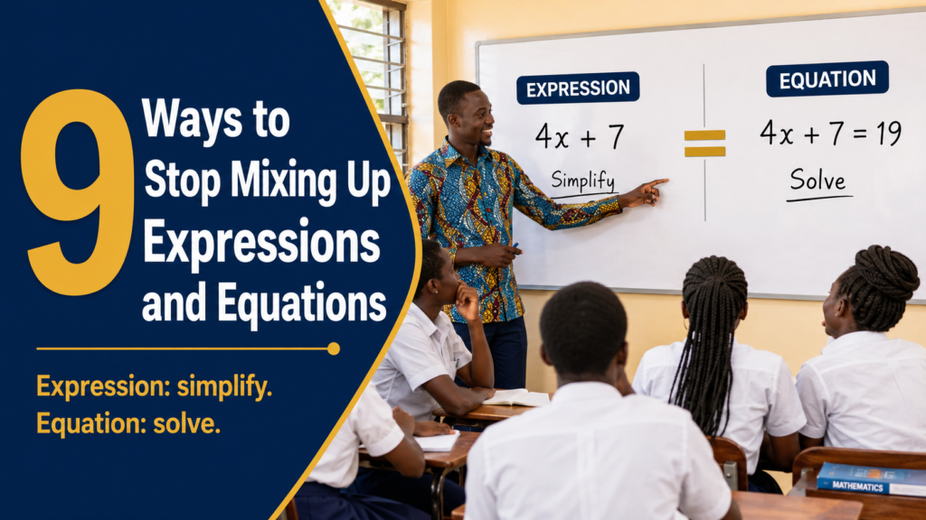 Ghanaian SHS learners learning how to identify and stop mixing up expressions and equations.