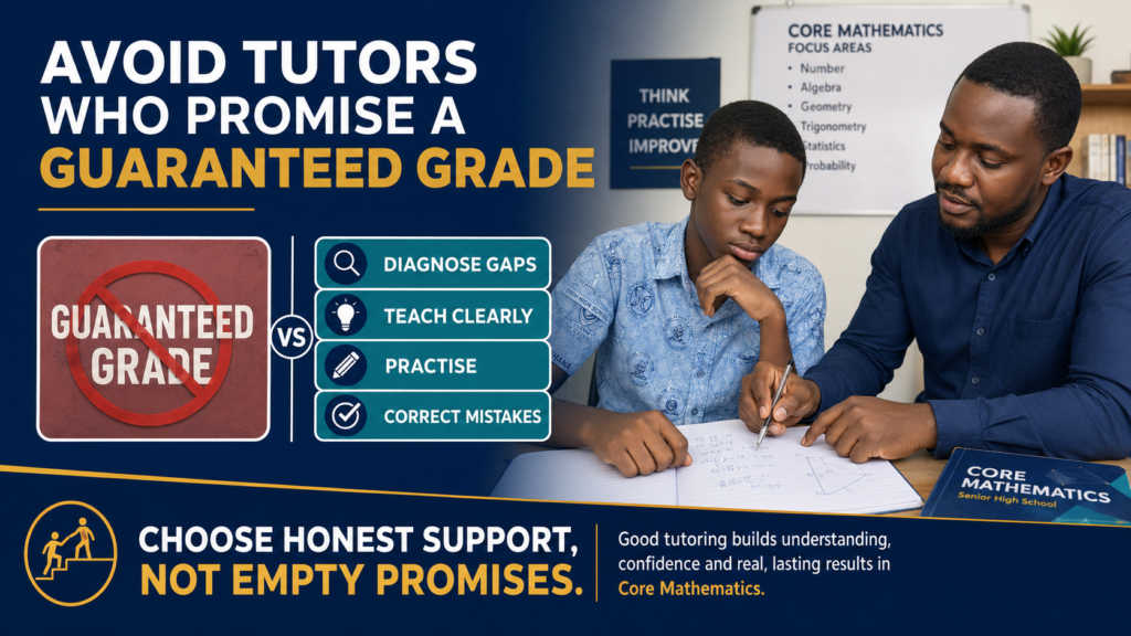 Ghanaian core mathematics learners are receiving honest tutoring support instead of a guaranteed-grade promise.