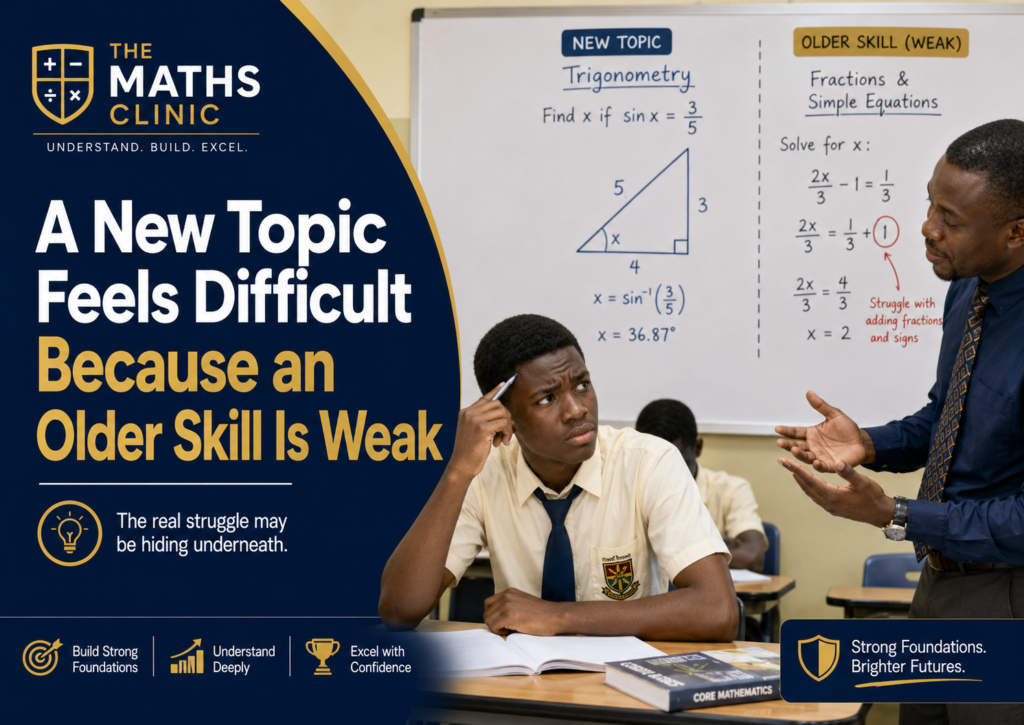 The maths problem started when an older weak skill made a new Core Maths topic difficult for a Ghanaian SHS learner to understand.